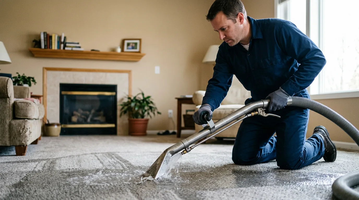 Water damage restoration technician working near Purmela, TX